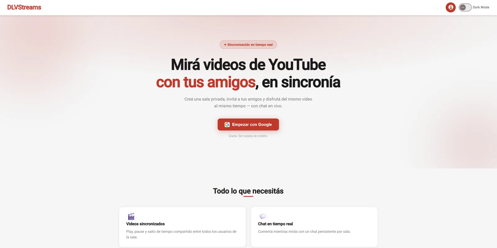 Vista previa de DLVStreams, plataforma para ver videos de YouTube en sincronía